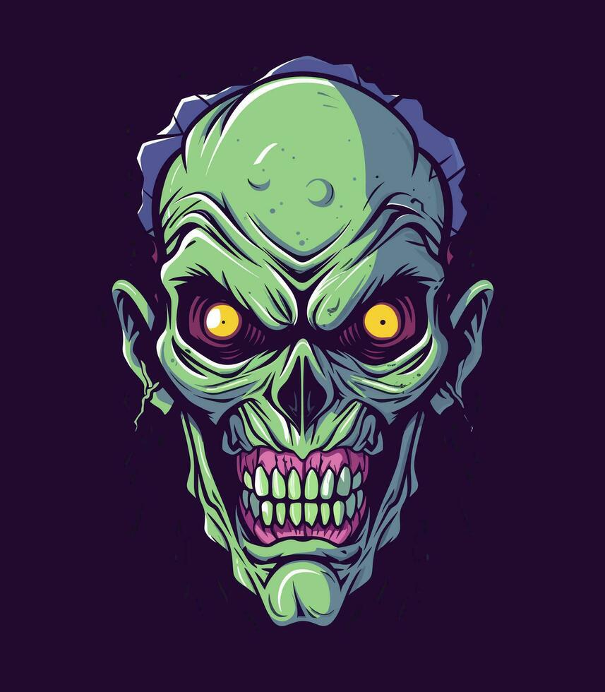 en colère zombi tête vecteur agrafe art illustration