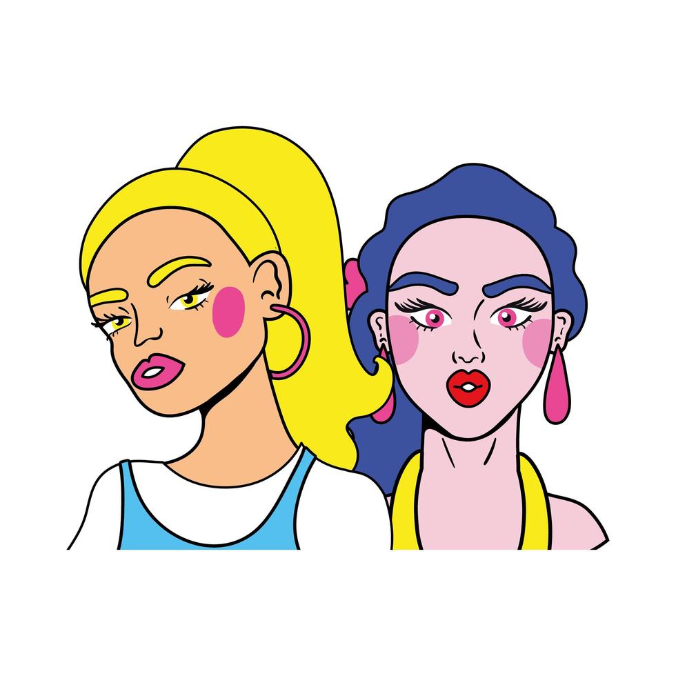 cheveux violets femme et fille blonde couple mode style pop art vecteur