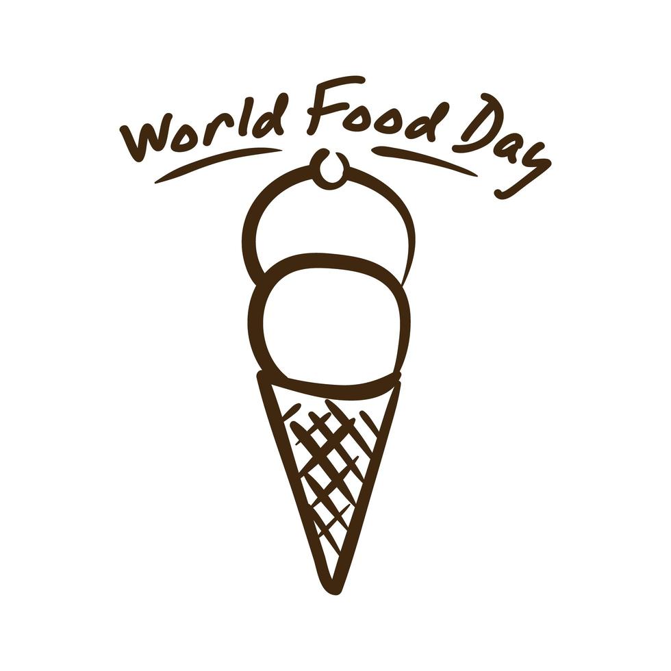 lettrage de célébration de la journée mondiale de l'alimentation avec style de ligne de crème glacée vecteur