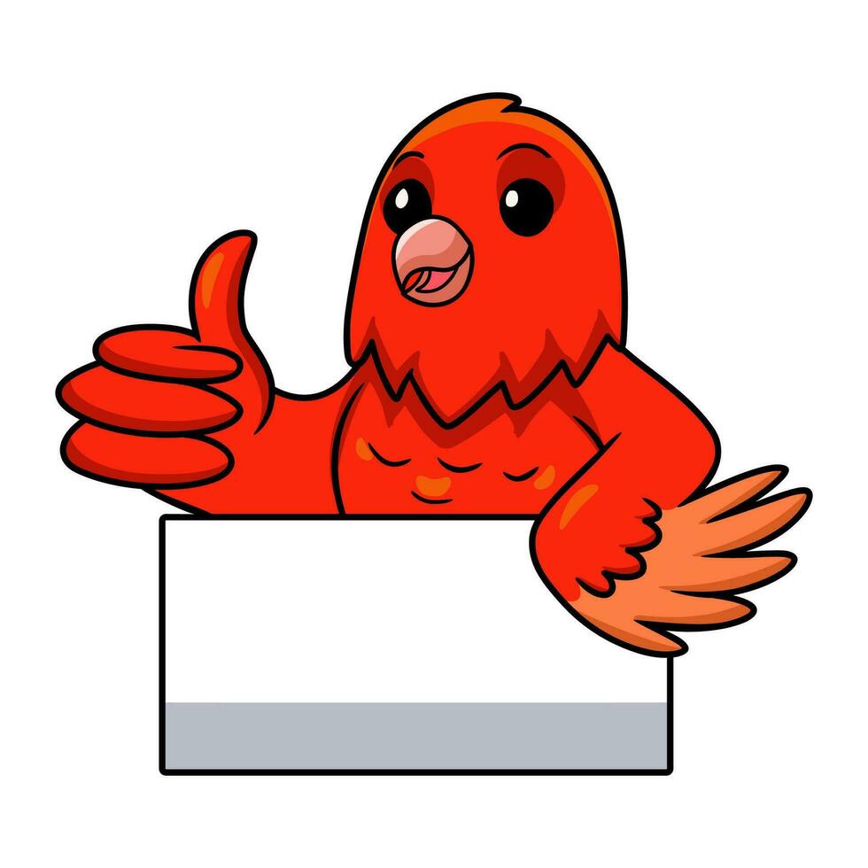mignonne rouge facteur canari dessin animé donnant pouce en haut vecteur