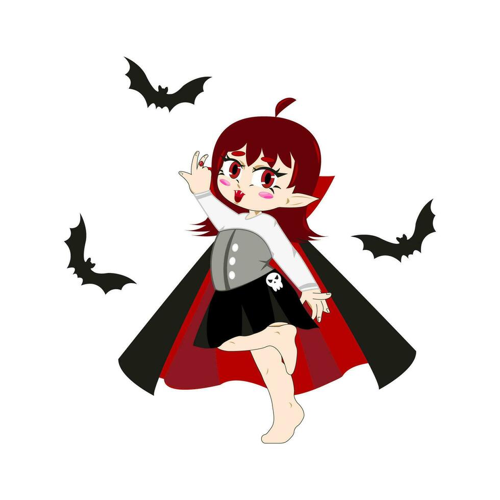 mignonne vampire anime fille. dessin animé Halloween icône, agréable Dame dans vampire costume isolé sur blanche. vecteur illustration conception