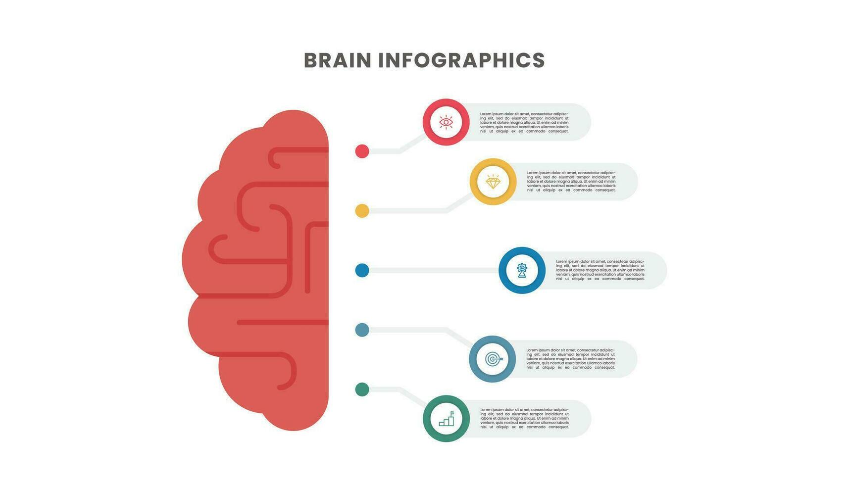 Humain cerveau concept. cerveau infographie. cinq les options ou pas. vecteur