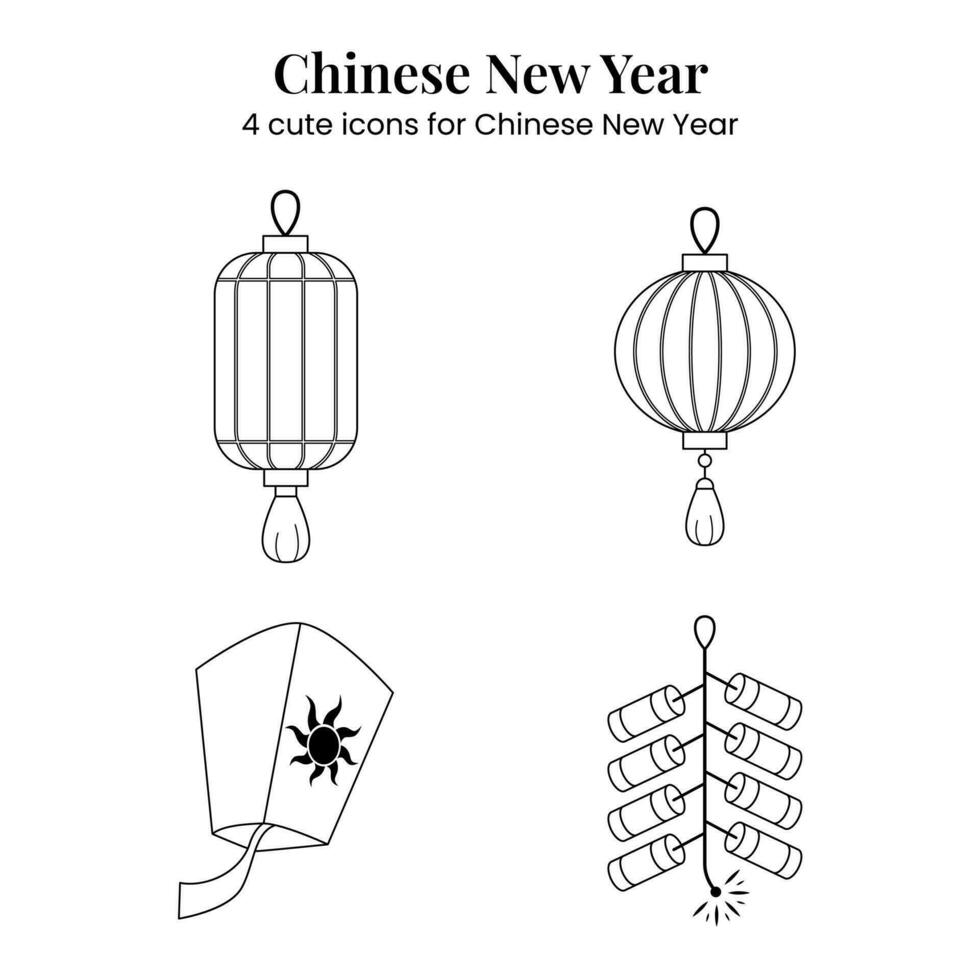 chinois Nouveau année icône lineart noir blanc prêt à couleur. mignonne icône ensemble vecteur