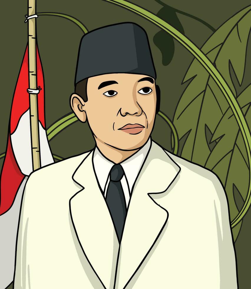 Soukarno portrait illustration. content indonésien nationale héros journée vecteur