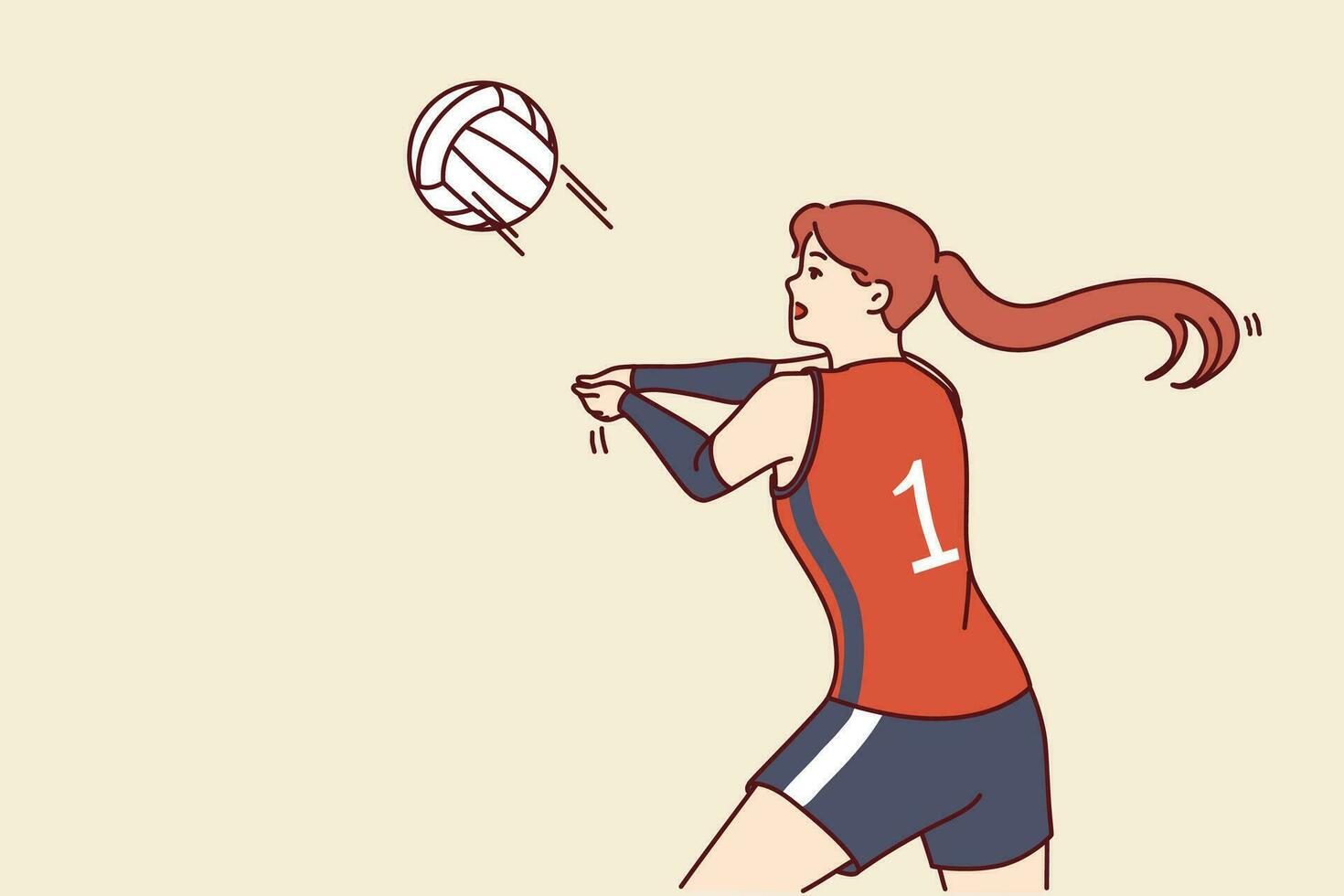 femme volley-ball joueur lance Balle à But objectif pour opposé équipe pendant tournoi ou formation correspondre. fille volley-ball joueur fait du carrière dans professionnel des sports et pièces en dessous de premier nombre vecteur