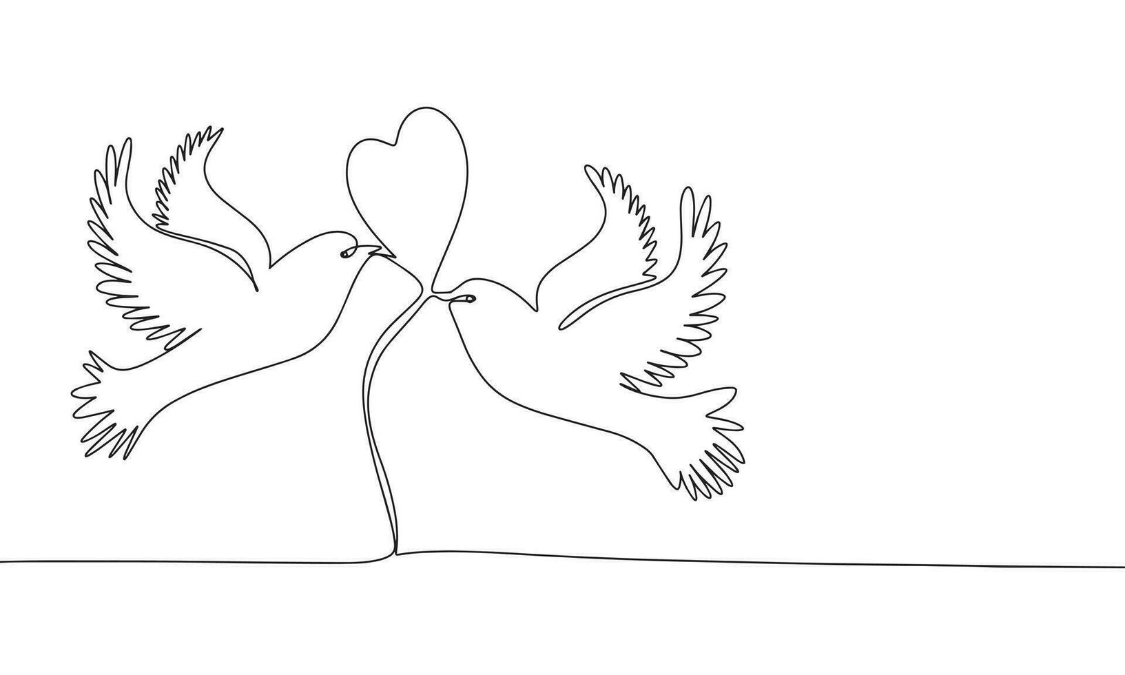 deux colombes avec cœur silhouette vecteur. concept pour valentines journée. un ligne continu vecteur ligne art contour illustration. isolé sur blanc Contexte.
