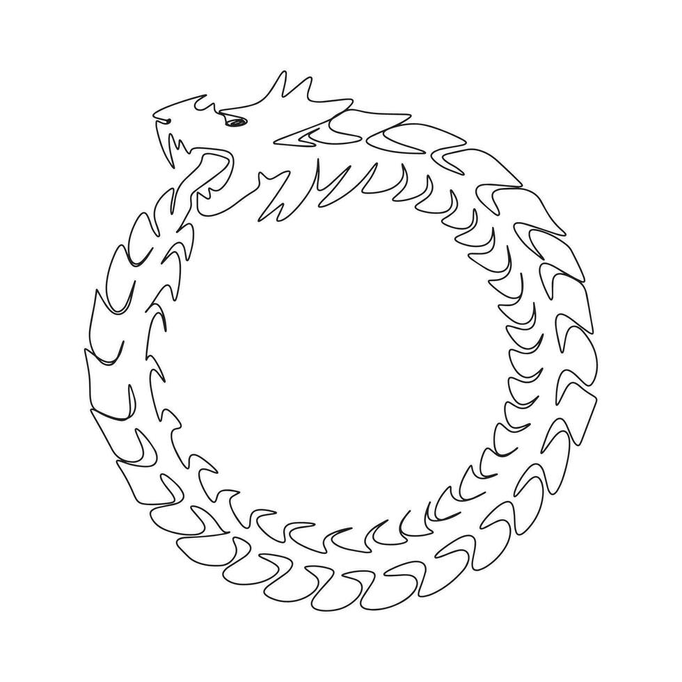 un ligne continu dragon mange ses posséder queue. cercle dragon symbole 2024 concept bannière dans ligne art main dessin style. contour vecteur illustration.