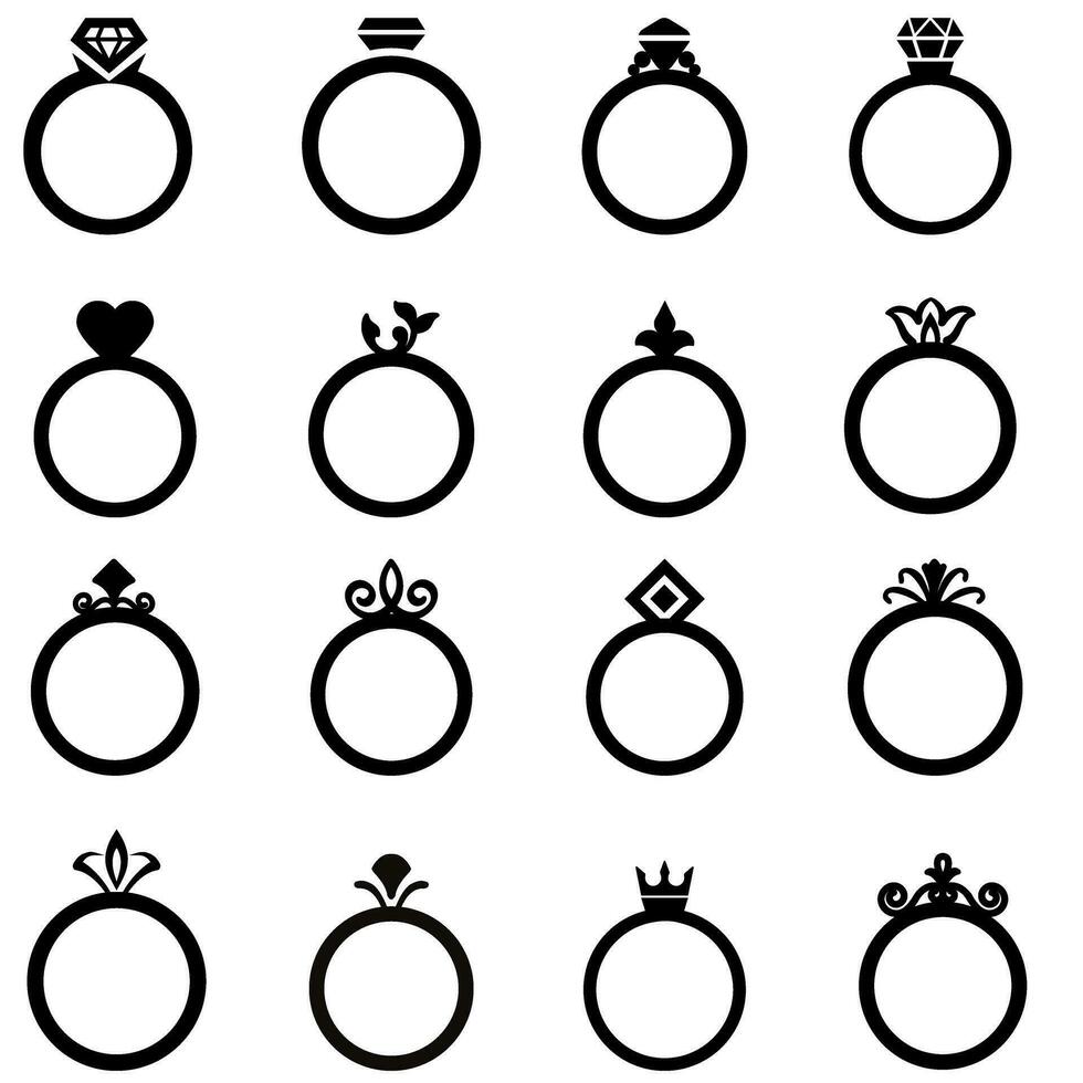 bague icône vecteur ensemble. mariage illustration signe collection. bijou symbole. gemme logo.