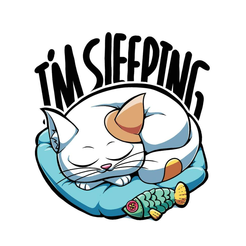 vecteur illustration représentant une chat en train de dormir sur une oreiller, cette image est génial pour autocollants, T-shirt dessins et plus.