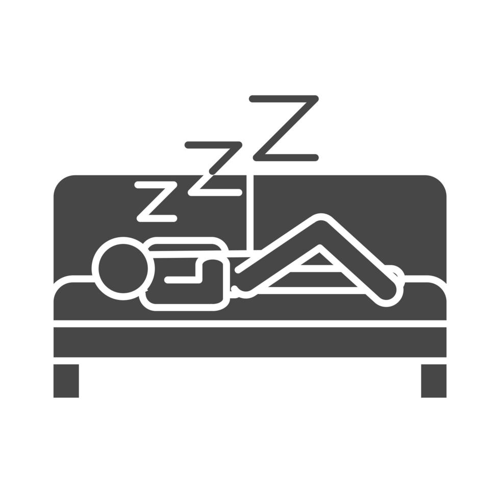 homme d'insomnie dormant dans le style d'icône de silhouette de canapé vecteur