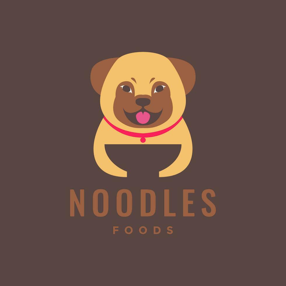 animal animaux domestiques chien chiot nouille nourriture bol mascotte dessin animé logo conception vecteur