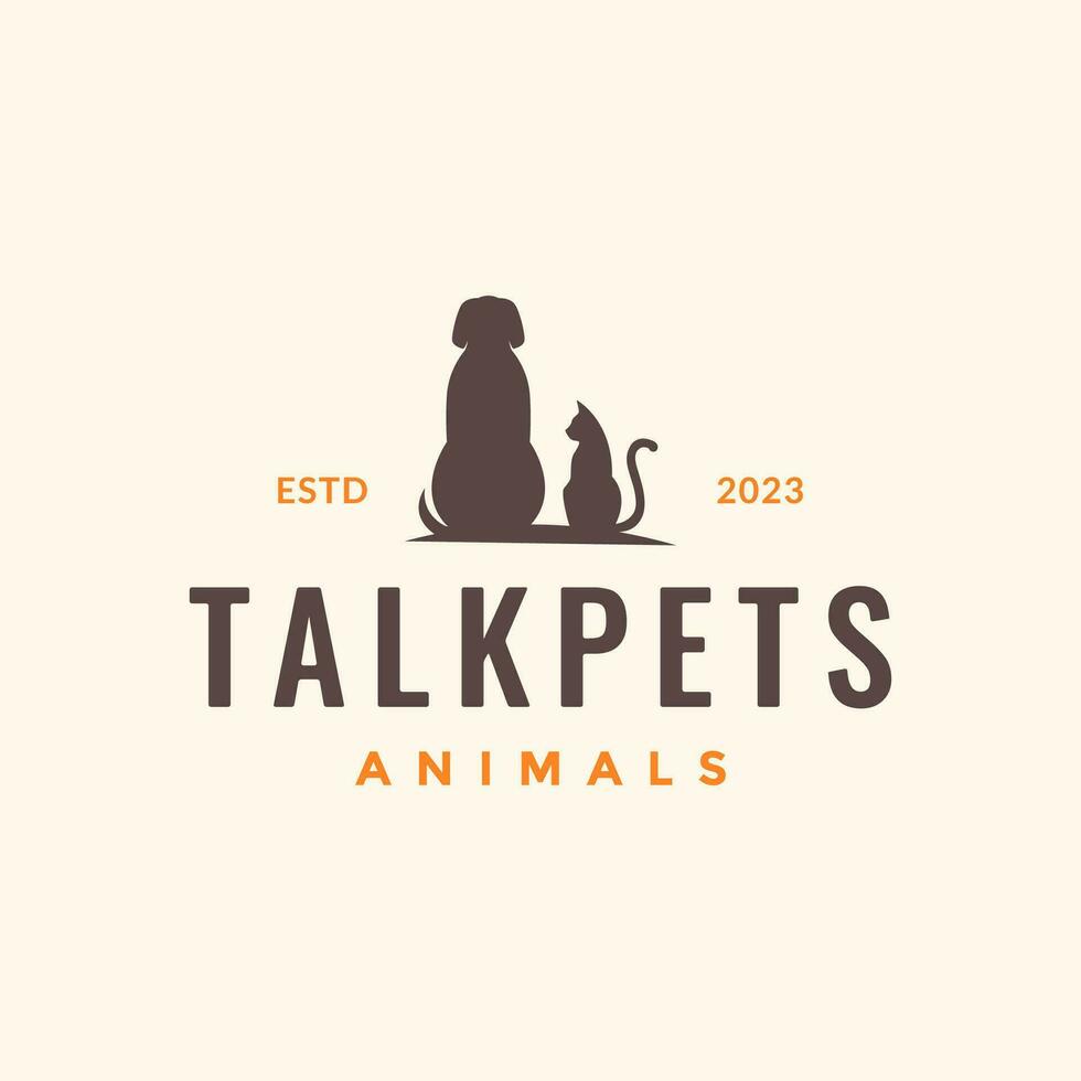 animal animaux domestiques chien chat ami asseoir ensemble branché Facile logo conception vecteur