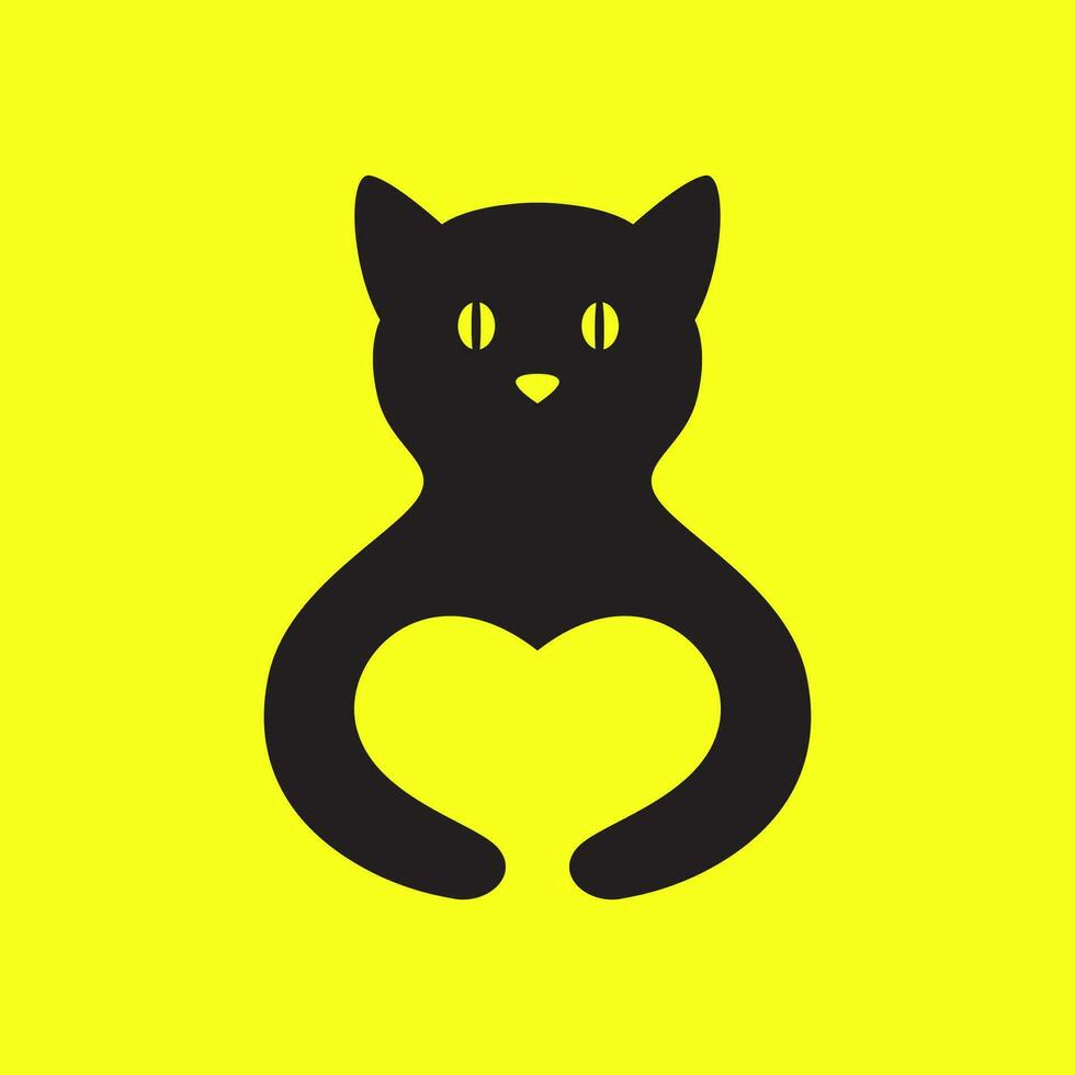 chat noir étreinte l'amour cœur moderne minimal mascotte Facile logo vecteur icône illustration