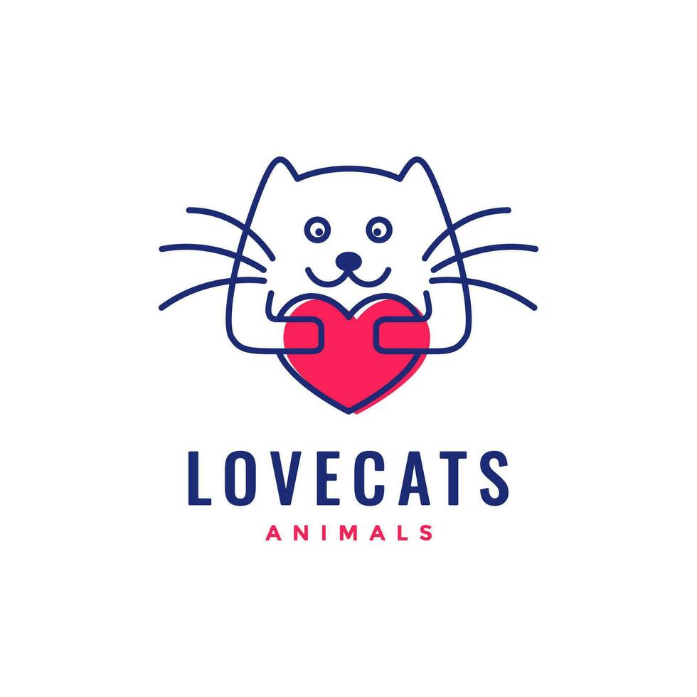 chat chaton étreinte l'amour cœur ligne art abstrait mascotte dessin animé logo icône vecteur illustration