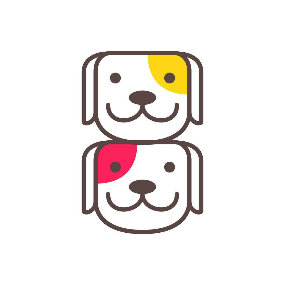 double chiot chien animaux domestiques copains ligne art coloré abstrait mascotte dessin animé mignonne logo vecteur icône illustration