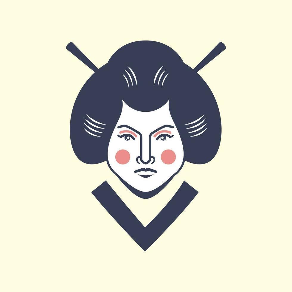 Japon femmes beauté culture traditionnel cheveux mascotte ancien logo vecteur icône illustration