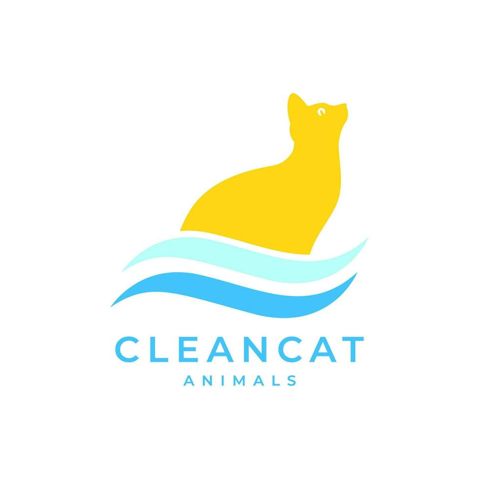 chat animaux domestiques l'eau traitement toilettage laver nettoyer moderne coloré mascotte logo icône vecteur illustration