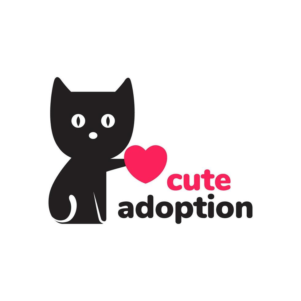 chaton animaux domestiques pedigree adoption l'amour cœur se soucier mascotte dessin animé moderne mignonne logo vecteur icône illustration