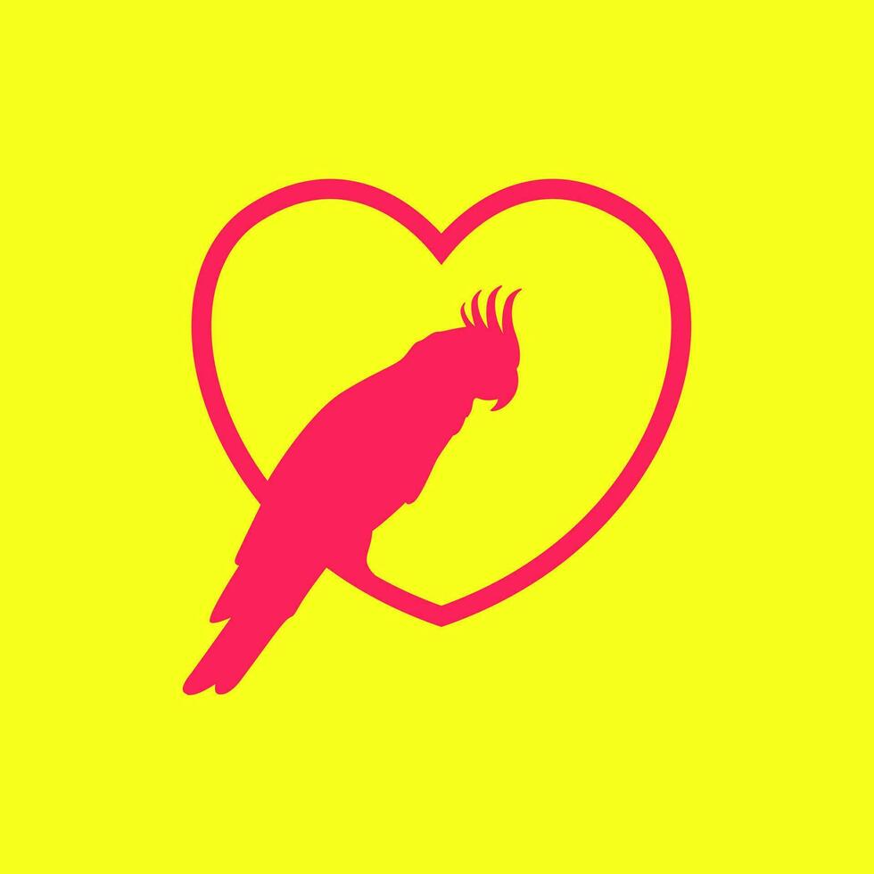 beauté oiseau cacatoès branche l'amour cœur minimal mascotte moderne logo vecteur icône illustration