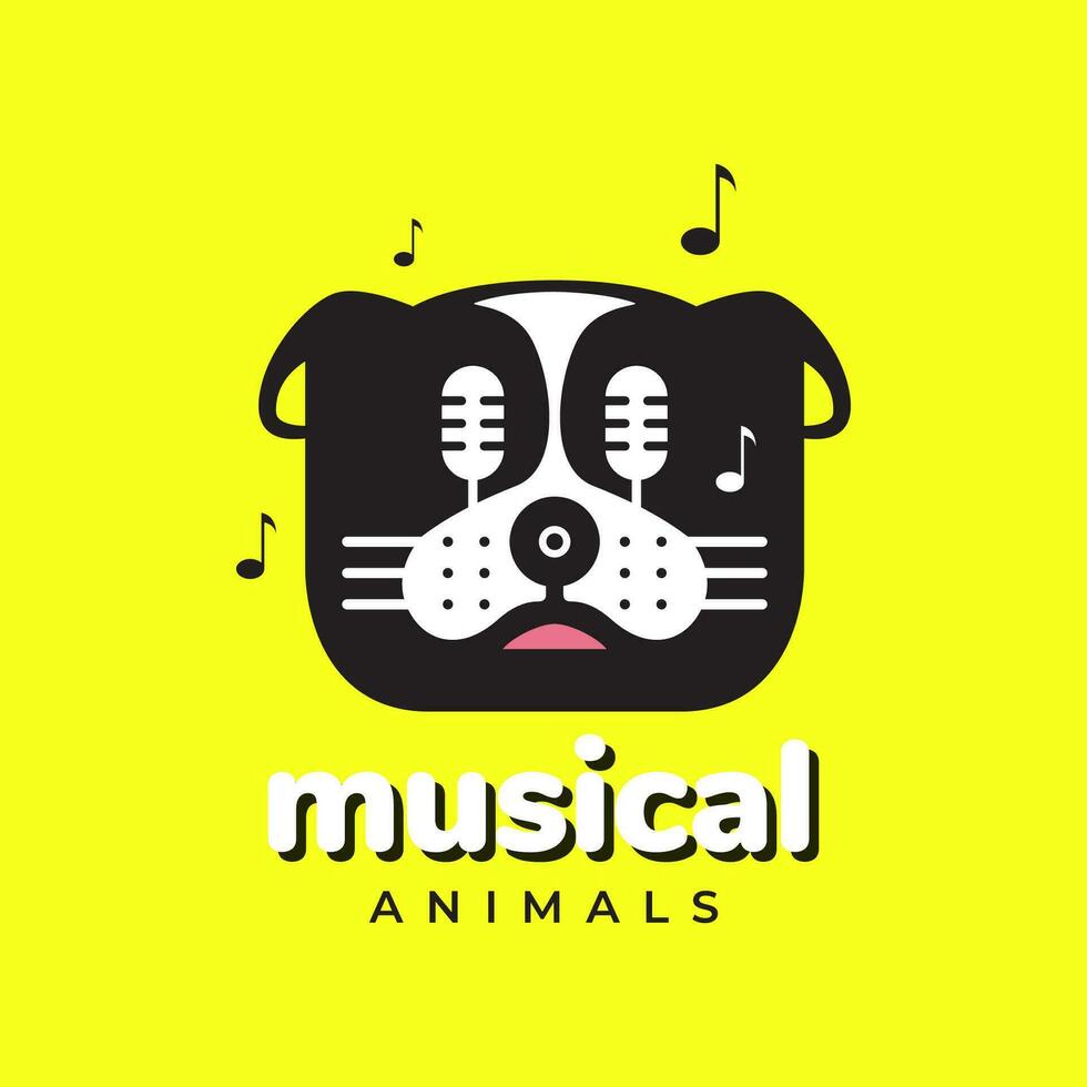 chien animaux domestiques la musique chanson microphone moderne mascotte dessin animé logo vecteur icône illustration