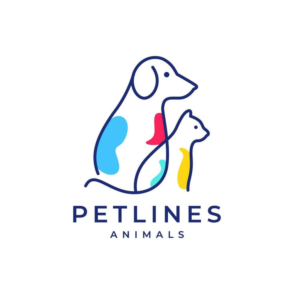 chien et chat animaux domestiques lignes art coloré abstrait moderne Facile mascotte dessin animé logo icône vecteur illustration