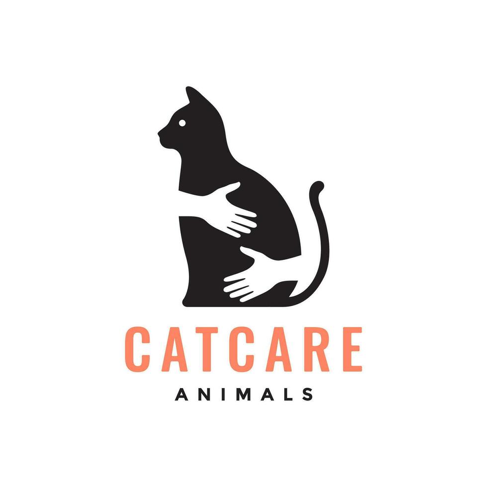 chat animaux domestiques se soucier étreinte main amoureux plat moderne mascotte logo icône vecteur illustration