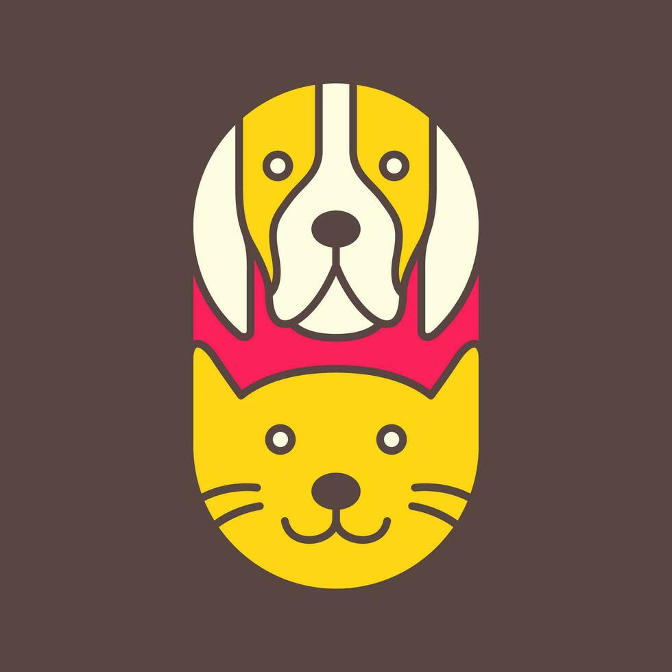 chien et chat animaux domestiques coloré moderne géométrique arrondi mascotte dessin animé logo icône vecteur illustration