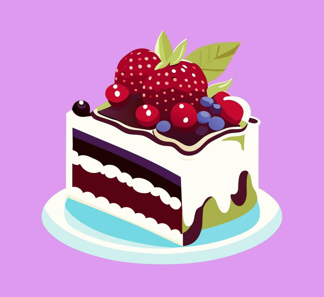 Chocolat gâteau mignonne sucré sourire avec fraise vecteur