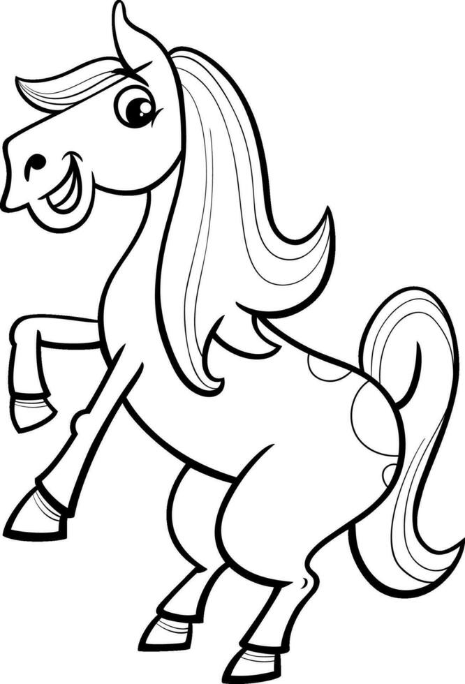dessin animé cheval ou poney ferme animal personnage coloration page vecteur