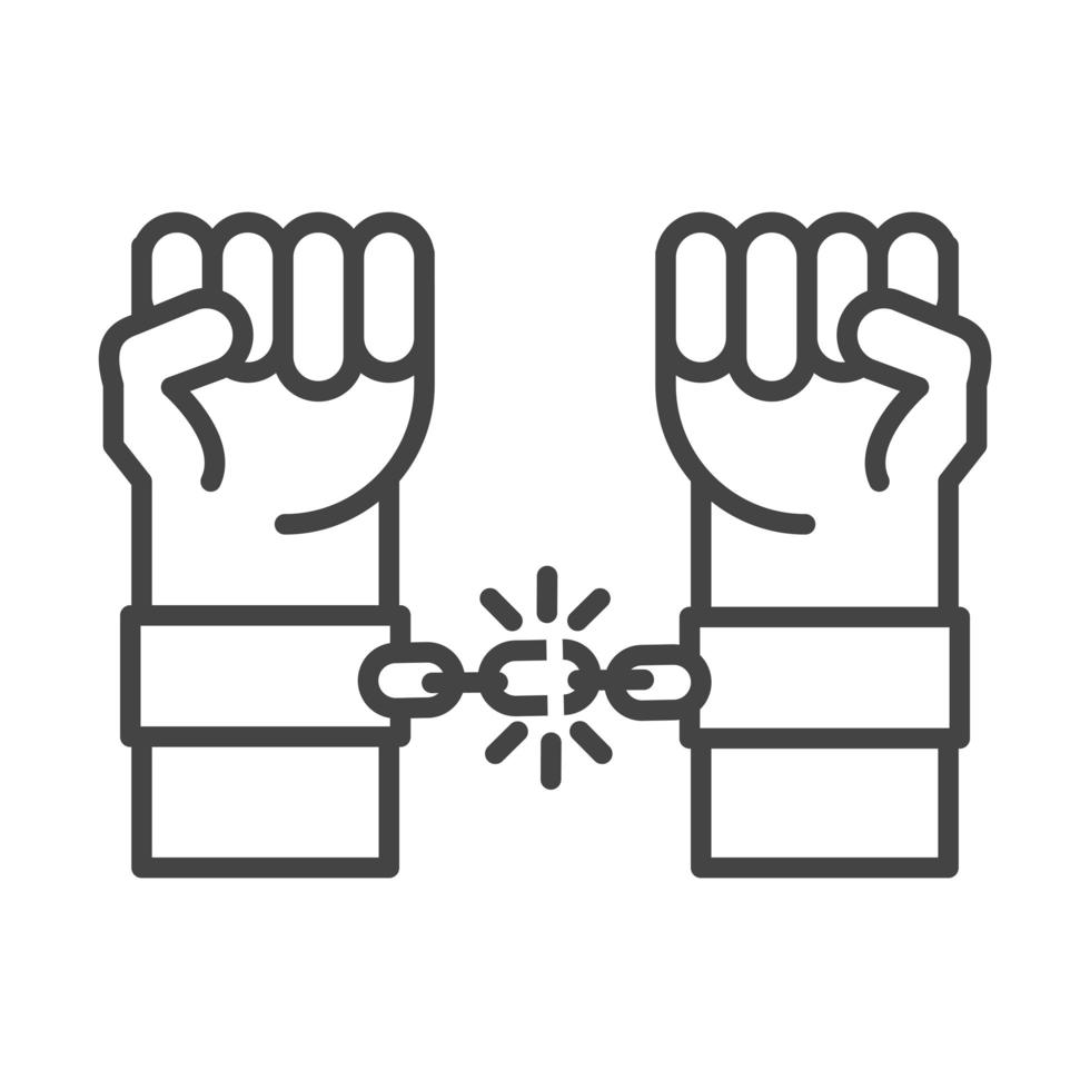journée internationale des droits de l'homme poing levé les mains brisant le style de l'icône de la ligne de chaîne vecteur