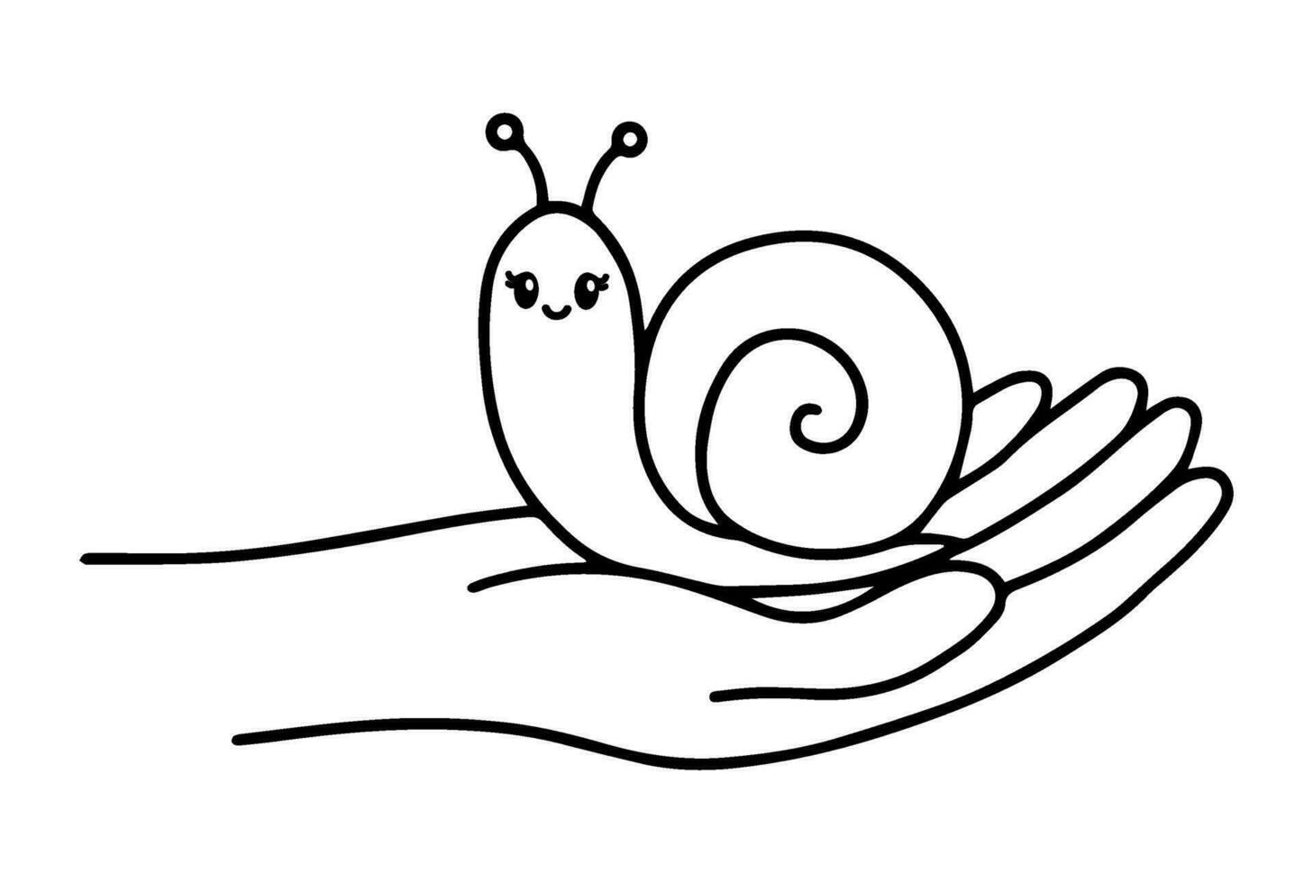 mignonne animal de compagnie escargot sur une main vecteur illustration
