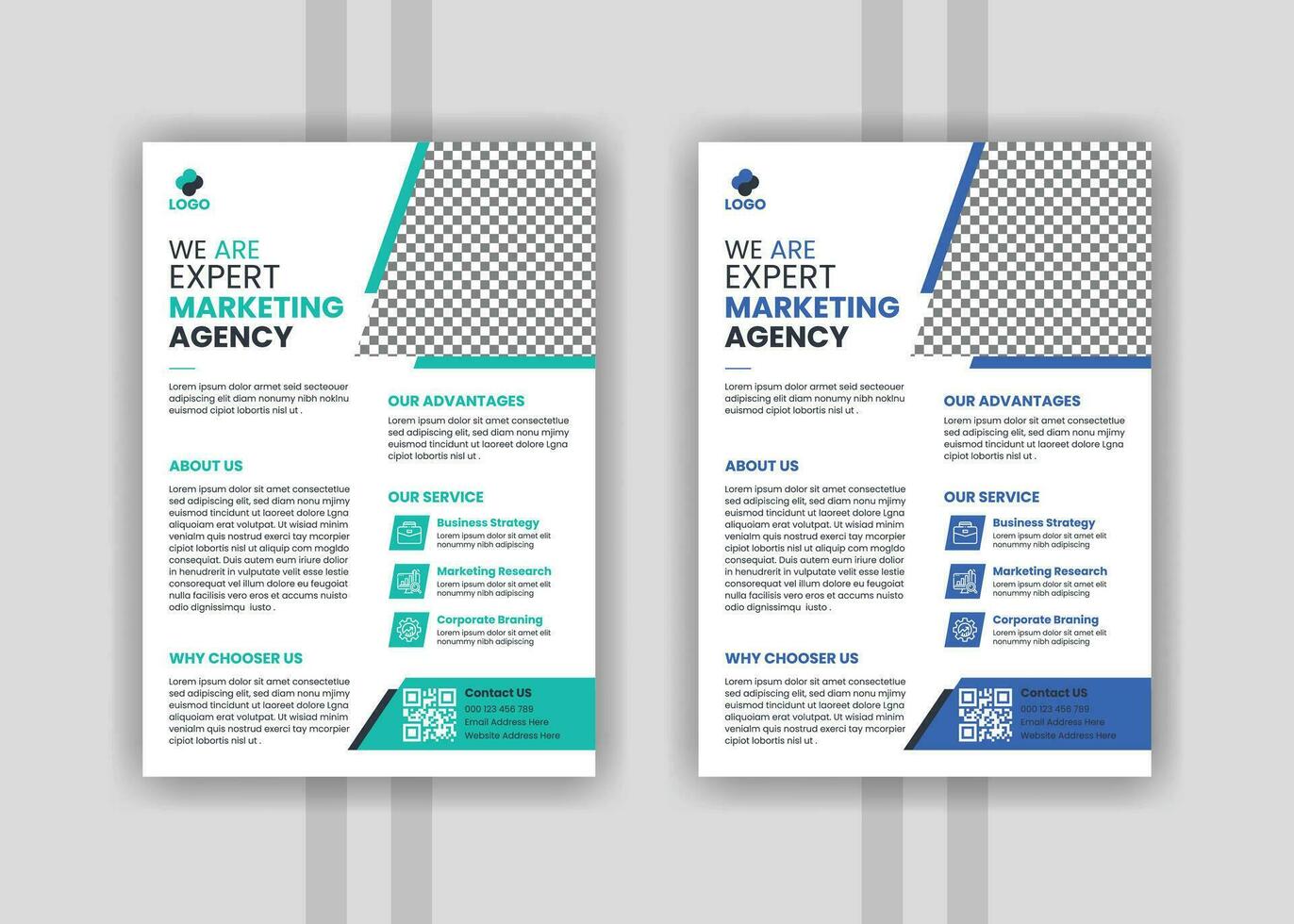 entreprise affaires prospectus conception, a4 page prospectus conception et moderne affaires prospectus avec bleu Couleur modèle pro vecteur