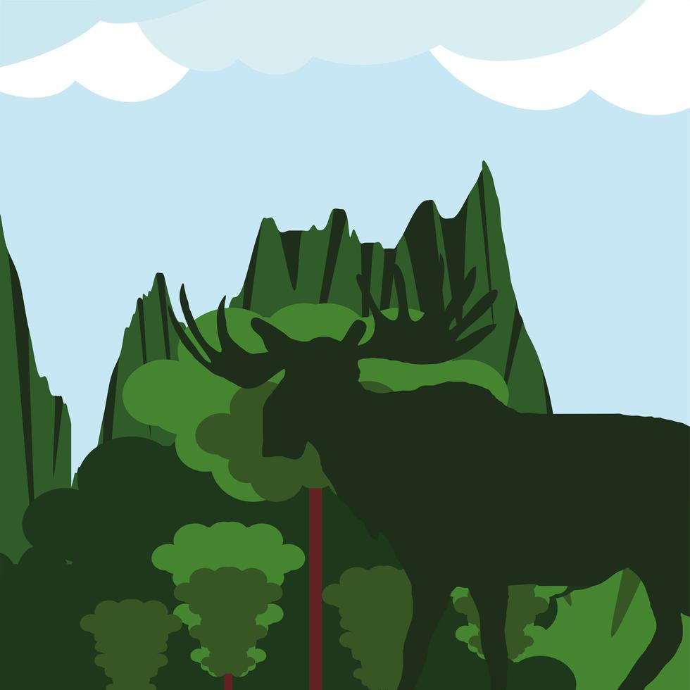 silhouette orignal paysage vert vecteur