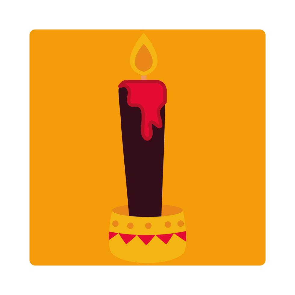 jour des morts brûlant bougie noire décoration célébration mexicaine icône bloc et plat vecteur