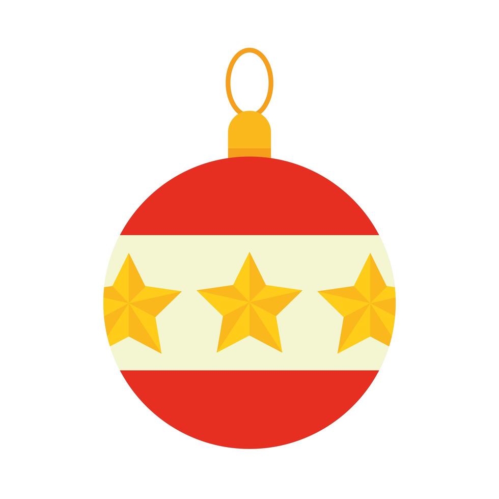 joyeux joyeux noël boule décorative avec des étoiles ornement célébration festive style icône plate vecteur