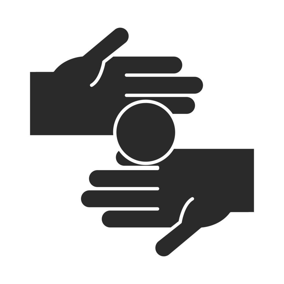 main avec de l'argent donnant l'icône de silhouette de don de charité d'amour vecteur