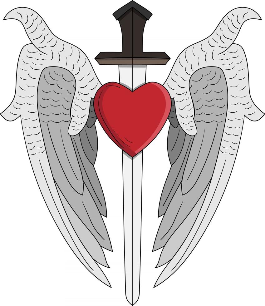 coeur et épée d'aile d'ange parfaits pour le projet de conception vecteur