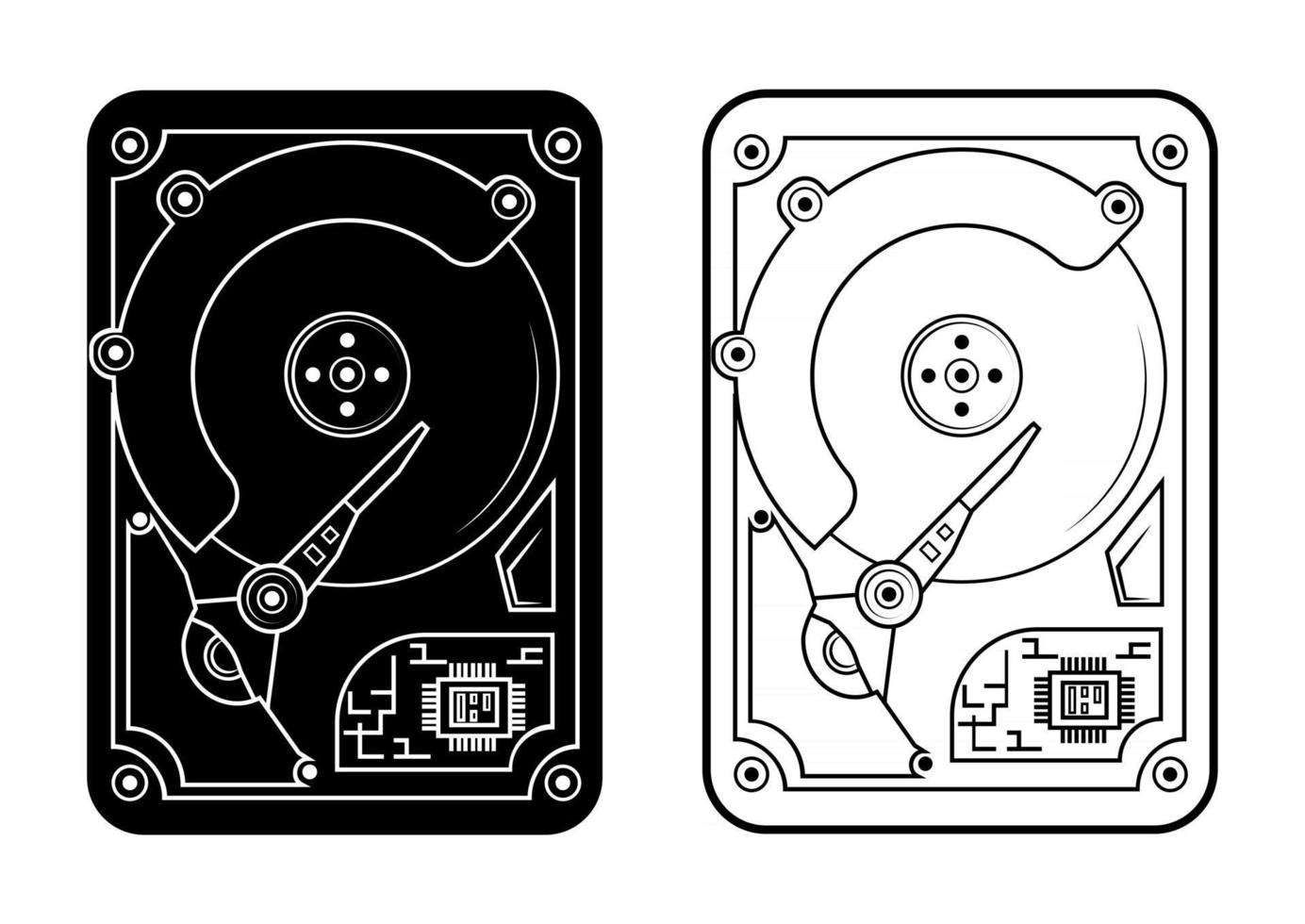 disque dur. disque dur en style glyphe et contour vecteur