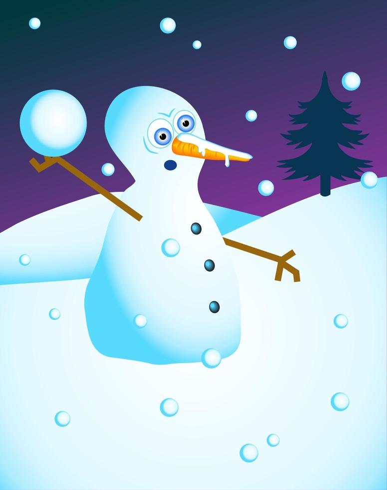 scène de paysage de bonhomme de neige de dessin animé vecteur