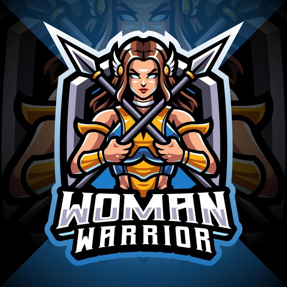 création de logo de mascotte guerrière esport femme vecteur