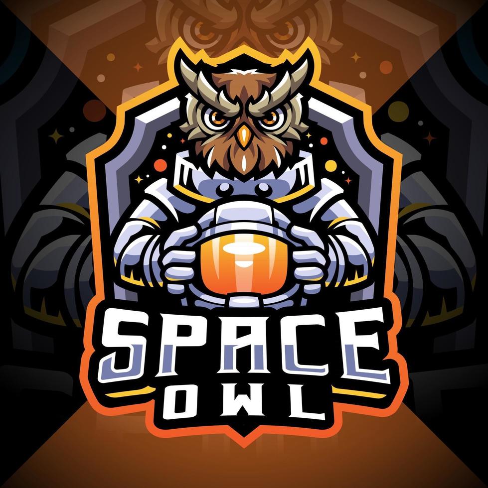 création de logo de mascotte de chouette de l'espace esport vecteur