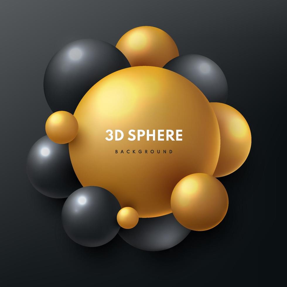 sphère couleur noir et or. 3d cercles liquide liquide couleur jaune. boule brillante de luxe et élégante. modèle abstrait de bulle minimale créative pour la brochure de couverture, le dépliant, l'affiche. illustration vectorielle vecteur