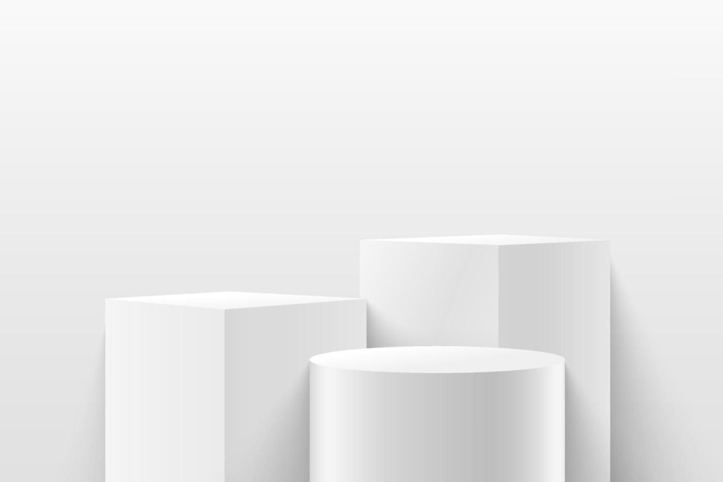 cube abstrait et affichage rond pour produit sur site Web dans un style moderne. rendu de fond avec podium et scène de mur de texture blanche minimale, rendu 3D de couleur grise de forme géométrique. illustration vectorielle vecteur