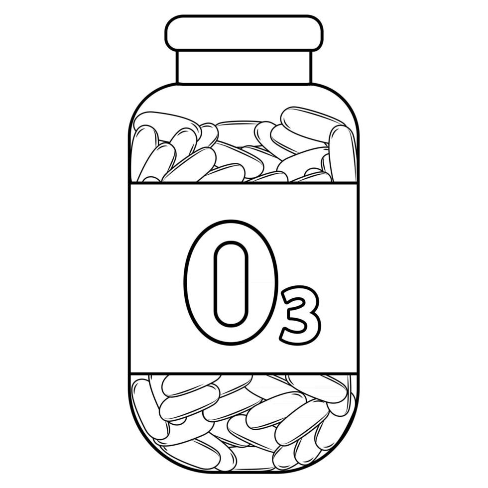 l'huile de poisson. bouteille de contour avec des capsules d'huile de poisson. capsules de vitamines oméga 3. bouteille avec des comprimés d'oméga 3 dans le style de contour vecteur