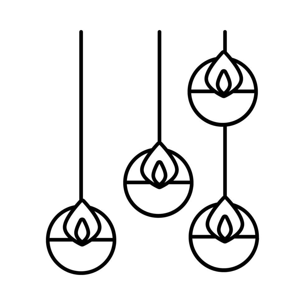icône de style de ligne suspendue bougies diwali vecteur