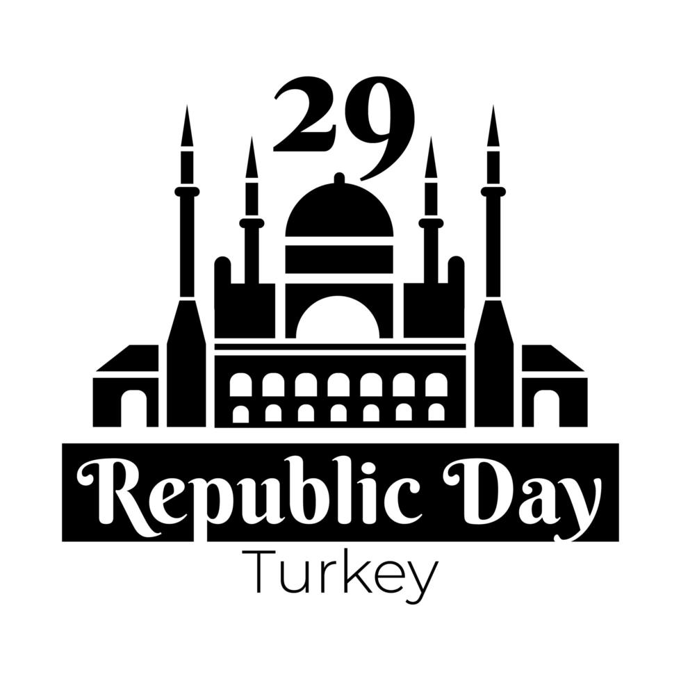 jour de célébration de cumhuriyet bayrami avec le style de silhouette de mosquée bleue vecteur