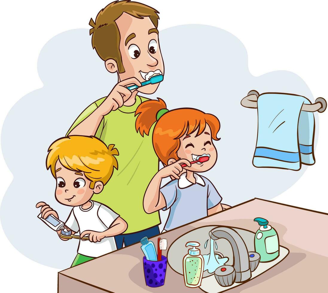 famille brossage les dents vecteur illustration