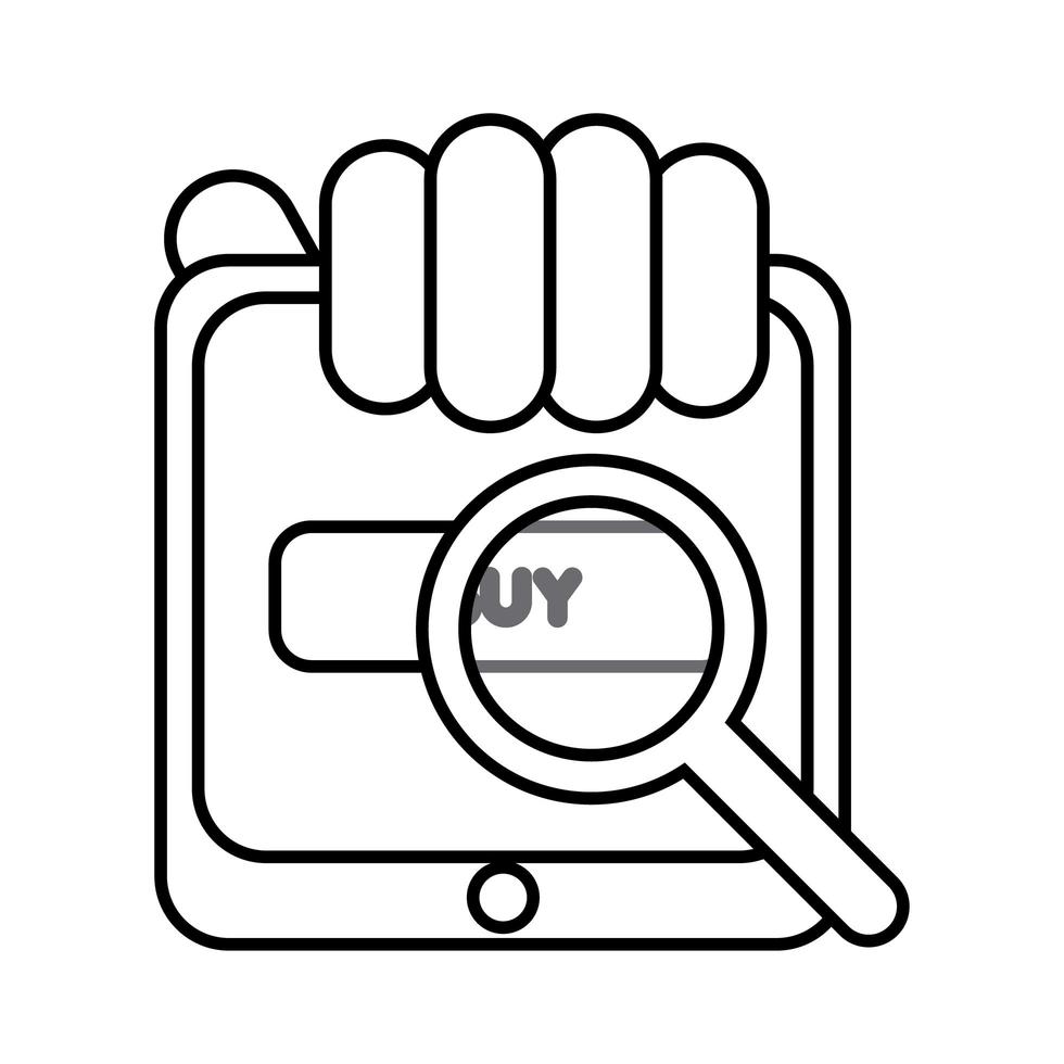 tablette de levage à la main avec style de ligne d'application de commerce électronique vecteur