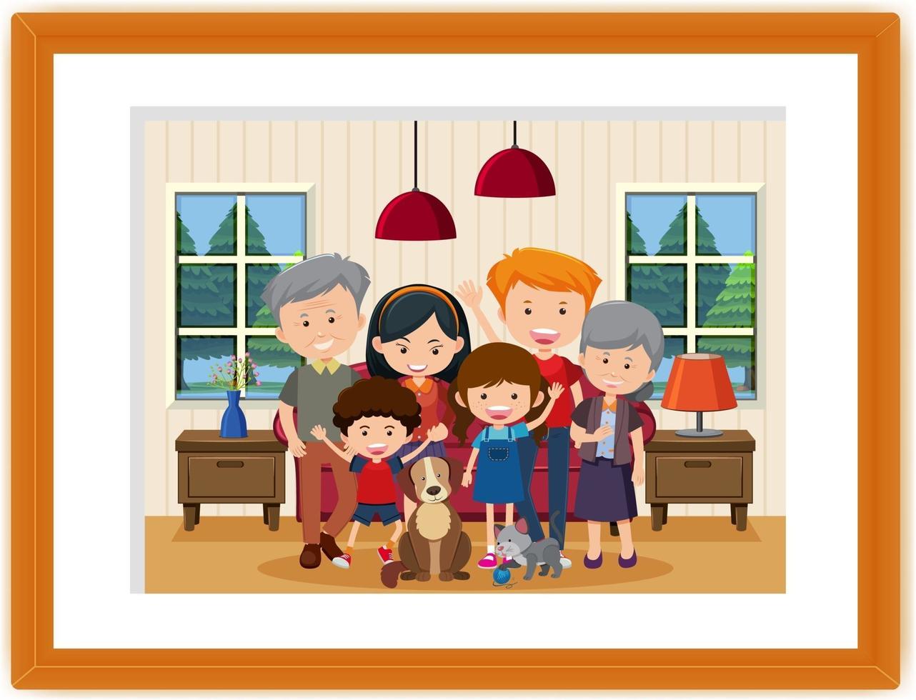 caricature de photo de famille heureuse dans un cadre vecteur