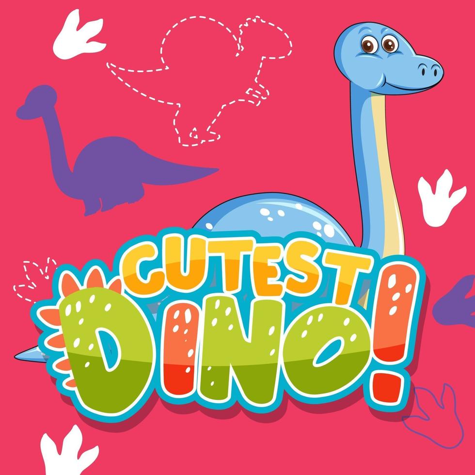 personnage de dinosaure mignon avec conception de polices pour mot dino le plus mignon vecteur